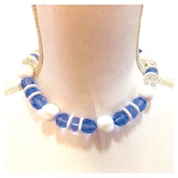 Vintage Blue and White Beaded Choker Necklace - Picture 1 of 3